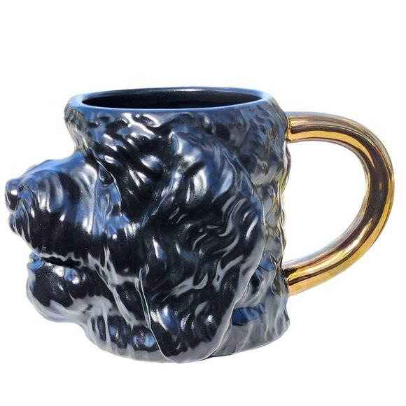 Black and Gold 3D Dog Face Shaped Stoneware‎ Coffee Mug 14 oz - Picture 6 of 14